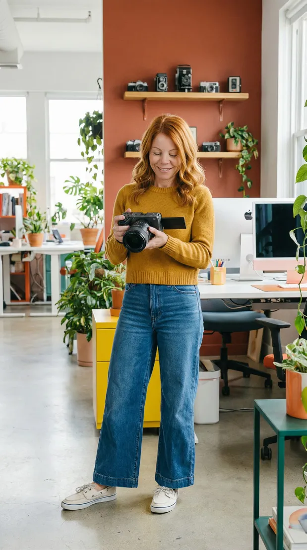 Local business owner in a warm, plant-filled creative workspace